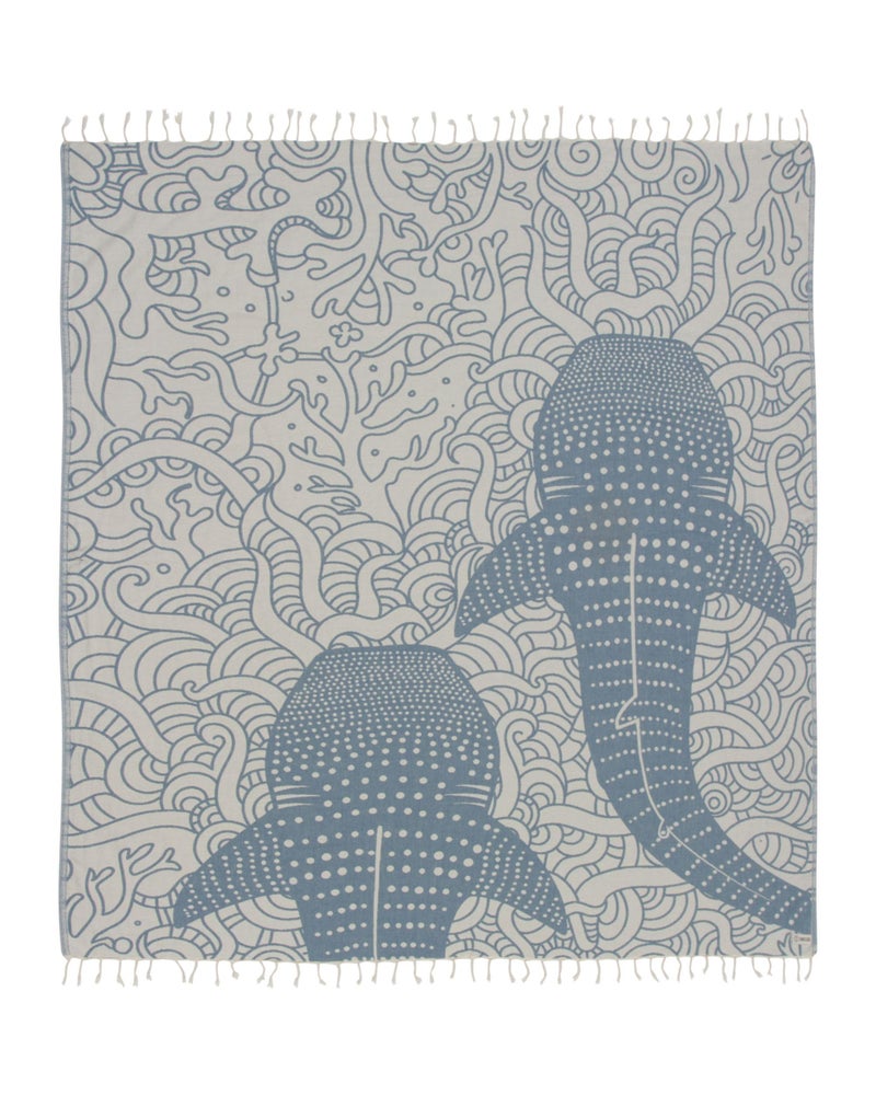 Sand Cloud Extra Large Turkish Beach Towel - Free 100% Organic Cotton Yarn Quick Dry for Beach, Picnic, Blanket or Bath As Seen on Shark Tank Marine Life (Whale XL) - Image 1